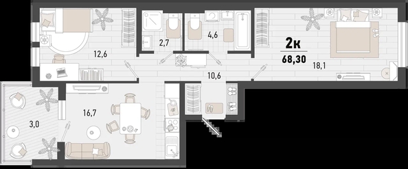 
   Продам 2-комнатную, 68.3 м², Барса, 3В литер

. Фото 6.