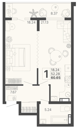 
   Продам 1-комнатную, 56.47 м², Светский лес, литер 3

. Фото 1.