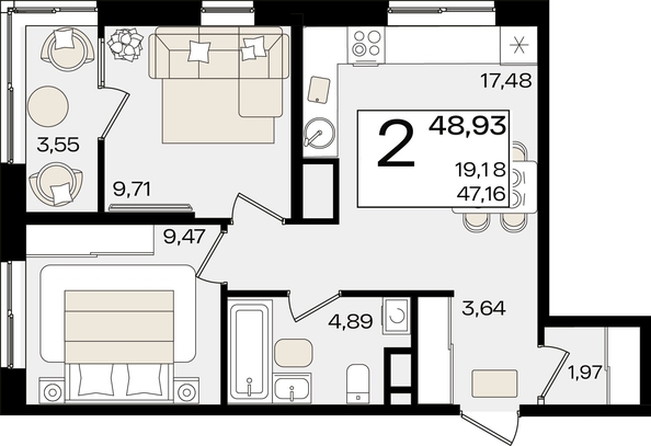 
   Продам 2-комнатную, 48.93 м², Патрики, литер 1.5

. Фото 4.