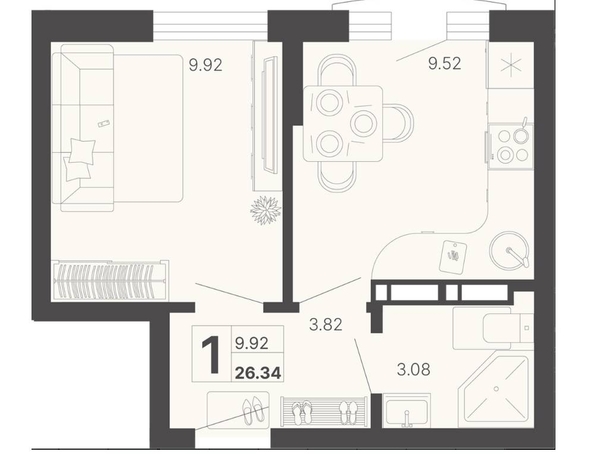 
   Продам 2-комнатную, 26.34 м², Краснодонская ул, 46

. Фото 2.