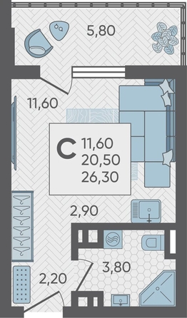 
   Продам 1-комнатную, 26.3 м², Тепличная ул, 108

. Фото 1.