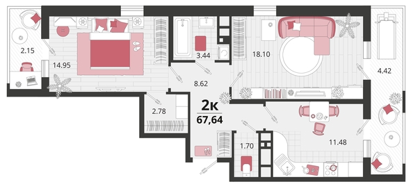 
   Продам 2-комнатную, 67.64 м², Природная ул, 10Б к20

. Фото 4.