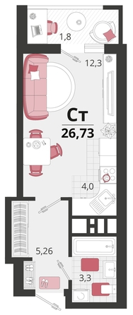 
   Продам 1-комнатную, 26.74 м², Родные просторы, литера 12

. Фото 4.