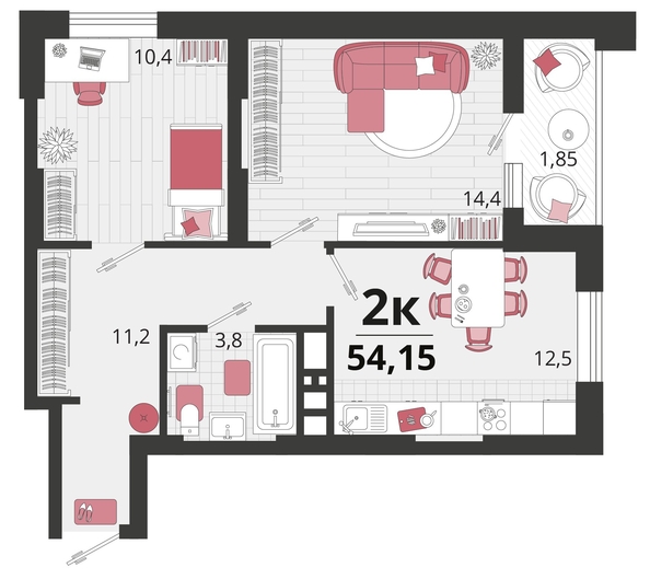 
   Продам 2-комнатную, 54.15 м², Родные просторы, литера 11

. Фото 4.