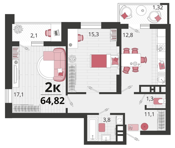 
   Продам 2-комнатную, 64.82 м², Родные просторы, литера 11

. Фото 4.