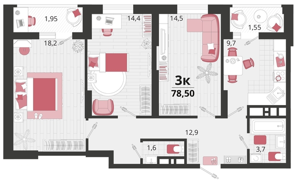 
   Продам 3-комнатную, 78.5 м², Родные просторы, литера 12

. Фото 4.