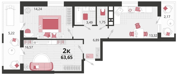 
   Продам 2-комнатную, 63.65 м², Родные просторы, литера 13

. Фото 4.