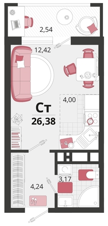 
   Продам 1-комнатную, 26.38 м², Родные просторы, литера 14

. Фото 4.