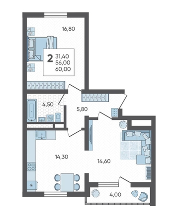 
   Продам 2-комнатную, 60 м², Тепличная ул, 108

. Фото 19.