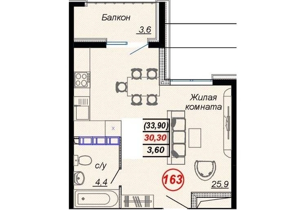 
   Продам 2-комнатную, 33.9 м², Российская ул, уч12

. Фото 2.