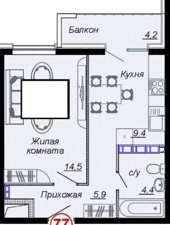 
   Продам 2-комнатную, 38.4 м², Российская ул, уч12

. Фото 1.