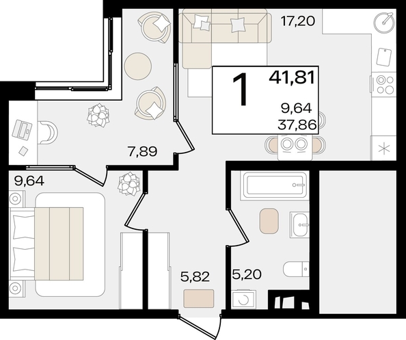 
   Продам 1-комнатную, 41.81 м², Патрики, литер 1.3

. Фото 4.