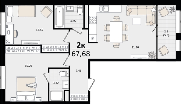 
   Продам 2-комнатную, 67.68 м², Патрики, литер 5.1

. Фото 8.