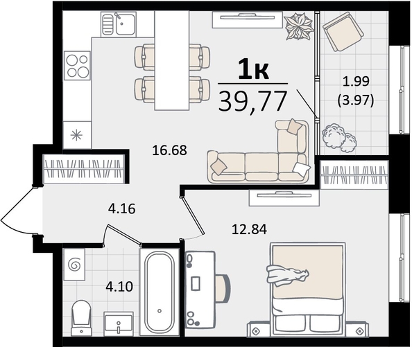 
   Продам 1-комнатную, 39.77 м², Патрики, литер 2

. Фото 7.