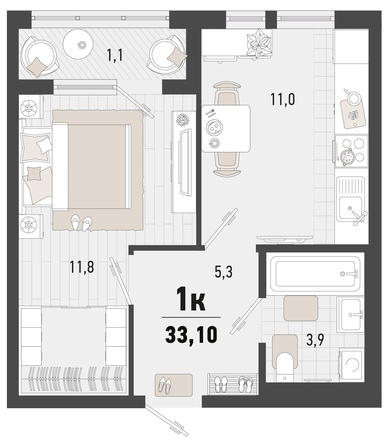 
   Продам 1-комнатную, 33.1 м², Барса, 1В литер

. Фото 6.