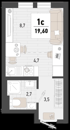 
   Продам 1-комнатную, 19.6 м², Барса, 3В литер

. Фото 12.