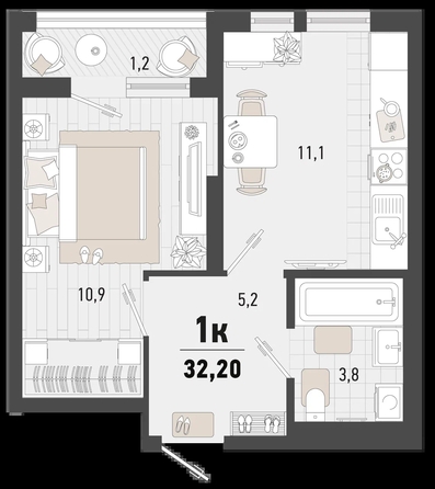 
   Продам 1-комнатную, 32.2 м², Барса, 4В литер

. Фото 6.