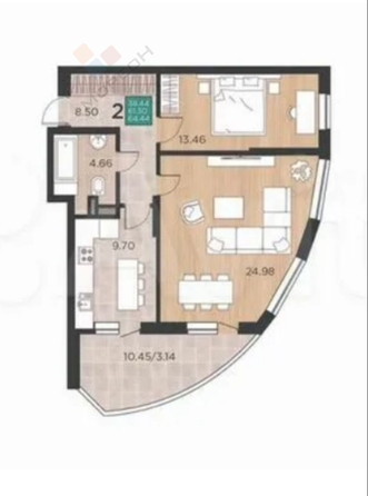 
   Продам 2-комнатную, 60.6 м², Командорская ул, 15

. Фото 10.