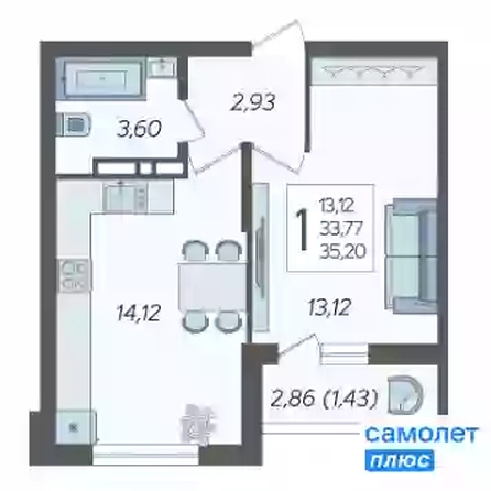 
   Продам 1-комнатную, 35.2 м², Смородина, литера 14

. Фото 21.