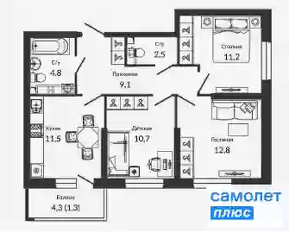 
   Продам 3-комнатную, 64.1 м², Героя Георгия Бочарникова ул, 2

. Фото 13.