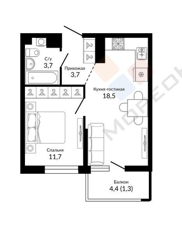 
   Продам 1-комнатную, 38.7 м², Конгрессная ул, 41к1

. Фото 12.