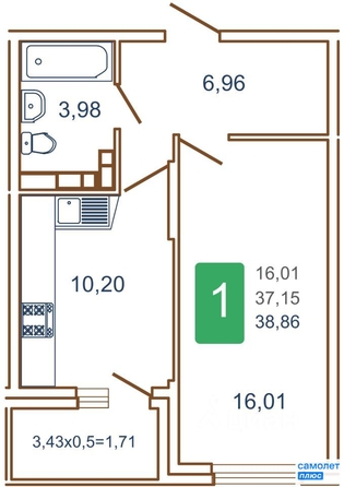 
   Продам 1-комнатную, 38.9 м², Кирилла Россинского ул, 3/2 к1

. Фото 11.