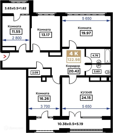 
   Продам 4-комнатную, 122.98 м², Школьная ул, 1

. Фото 6.