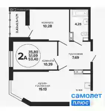 
   Продам 2-комнатную, 53.4 м², Российская ул, 257/7

. Фото 7.