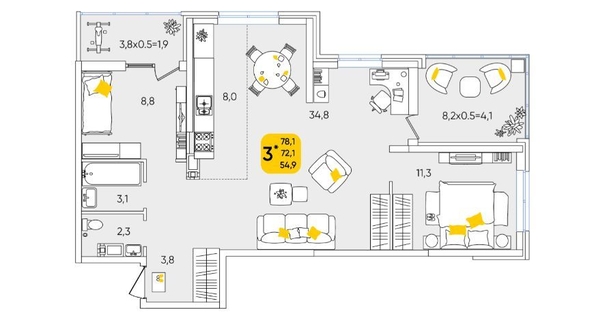 
   Продам 2-комнатную, 78.1 м², Любимово мкр, 16/1

. Фото 2.