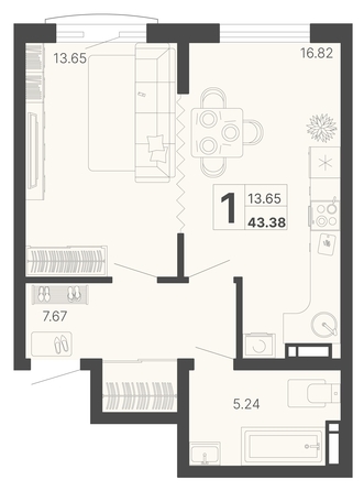 
   Продам 1-комнатную, 43.38 м², Светский лес, литер 4

. Фото 6.