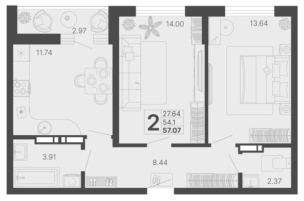 
   Продам 2-комнатную, 55.59 м², Светский лес, литер 4

. Фото 11.