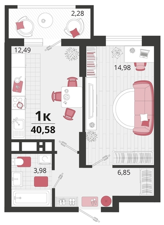 
   Продам 1-комнатную, 40.58 м², Родные просторы, литера 13

. Фото 4.