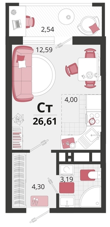 
   Продам 1-комнатную, 26.61 м², Родные просторы, литера 13

. Фото 4.