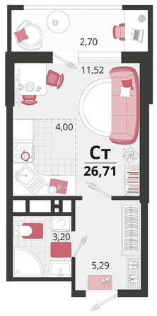 
   Продам 1-комнатную, 26.71 м², Родные просторы, литера 14

. Фото 8.