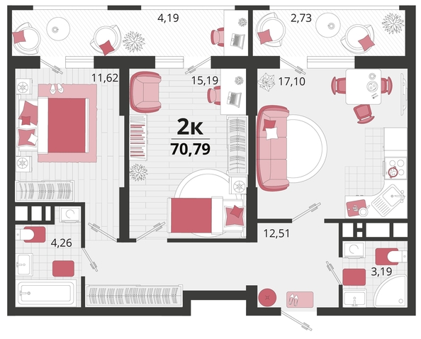 
   Продам 2-комнатную, 70.79 м², Родные просторы, литера 14

. Фото 4.