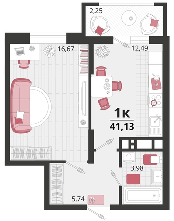 
   Продам 1-комнатную, 41.13 м², Родные просторы, литера 13

. Фото 4.