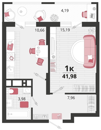 
   Продам 1-комнатную, 41.98 м², Родные просторы, литера 13

. Фото 4.