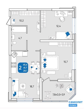 
   Продам 2-комнатную, 65.7 м², Любимово мкр, 18

. Фото 13.