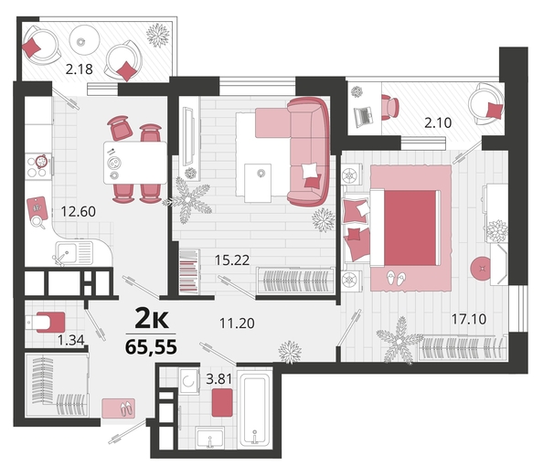 
   Продам 2-комнатную, 65.55 м², Родные просторы, литера 24

. Фото 4.