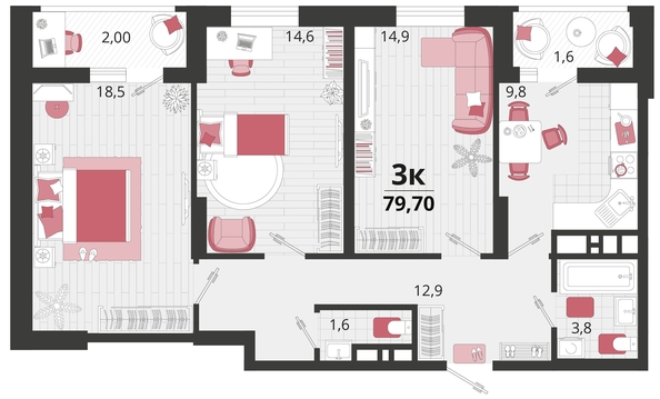 
   Продам 3-комнатную, 79.7 м², Родные просторы, литера 12

. Фото 4.