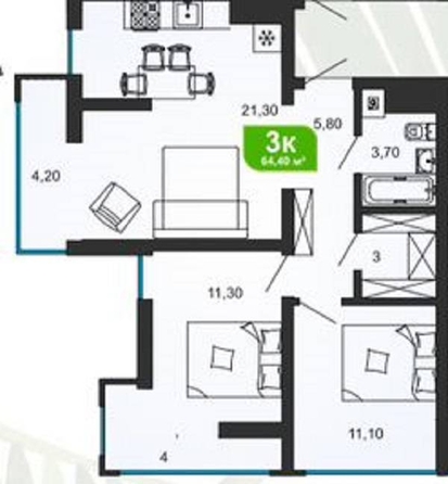 
   Продам 3-комнатную, 64.4 м², Ясногорская ул, 16/6к2

. Фото 2.