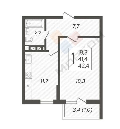 
   Продам 1-комнатную, 41.4 м², Валерия Гассия ул, 4/7к2

. Фото 11.