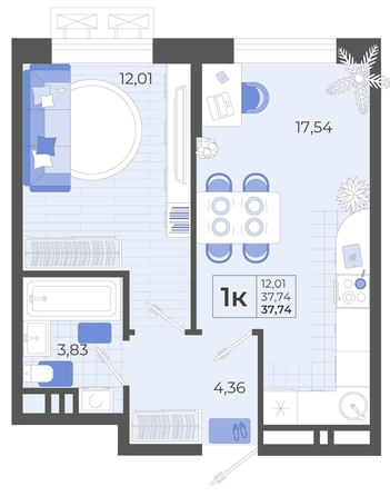 
   Продам 1-комнатную, 37.74 м², Высочество, литера 2

. Фото 4.