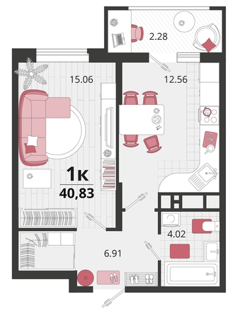 
   Продам 1-комнатную, 40.83 м², Родные просторы, литера 22

. Фото 4.