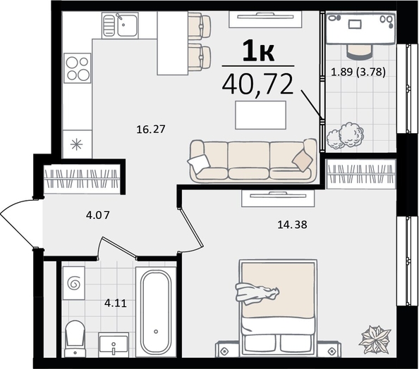 
   Продам 1-комнатную, 40.72 м², Патрики, литер 4.1

. Фото 7.