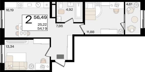 
   Продам 2-комнатную, 56.49 м², Патрики, литер 1.1

. Фото 4.