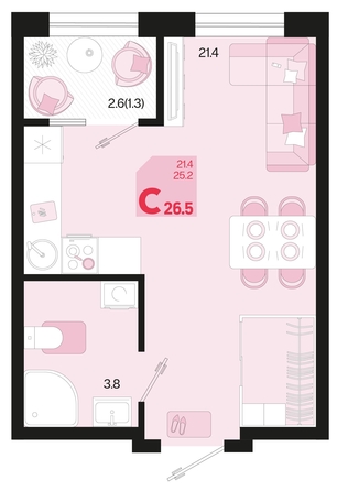 
   Продам 1-комнатную, 26.5 м², Первое место, квартал 1.6, литер 1

. Фото 6.