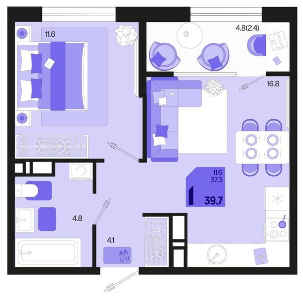 
   Продам 1-комнатную, 39.7 м², Первое место, квартал 1.6, литер 1

. Фото 11.