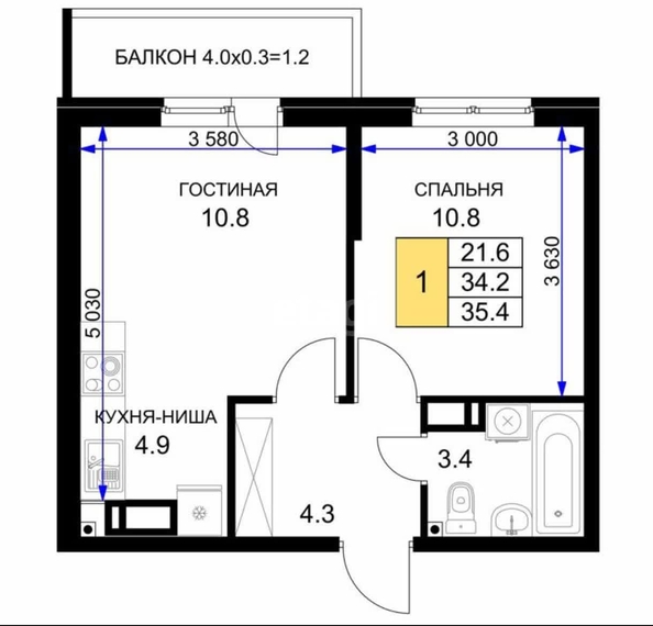 
   Продам 1-комнатную, 35.4 м², Героя Ростовского ул, 8 к5

. Фото 1.