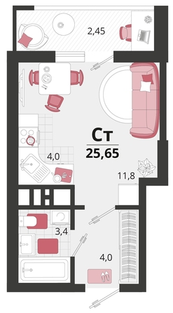 
   Продам 1-комнатную, 25.65 м², Родные просторы, литера 12

. Фото 4.